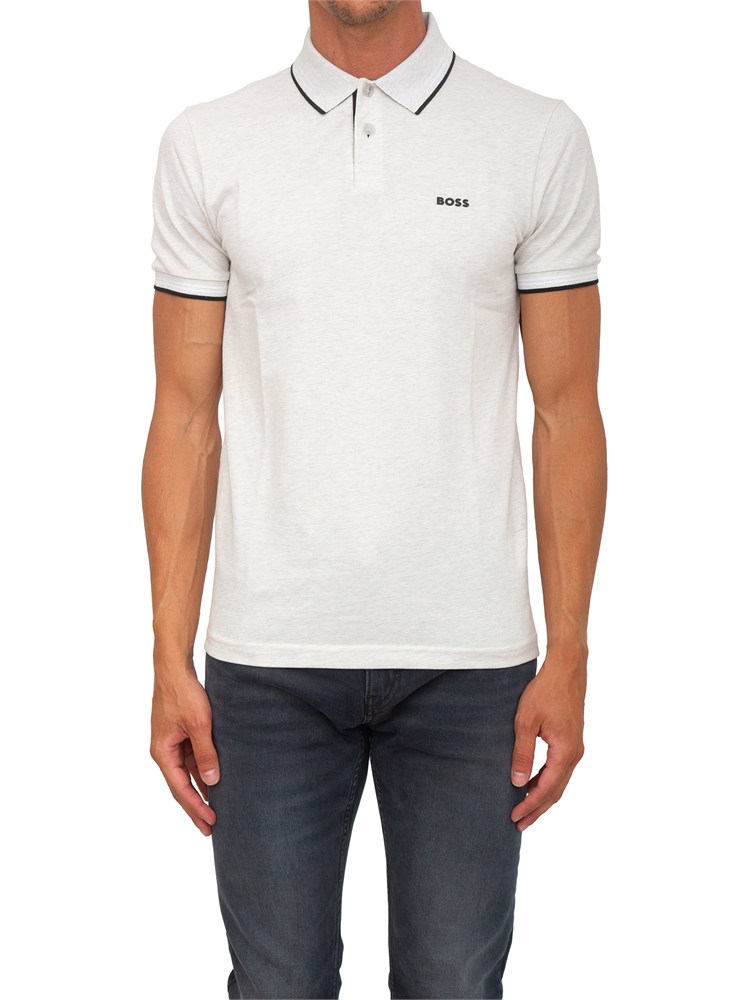 Polo Boss uomo in cotone elasticizzato grigio con profili