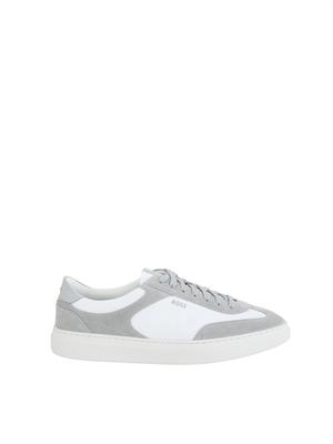 Sneakers Boss uomo in pelle grigie e bianche in UOMO