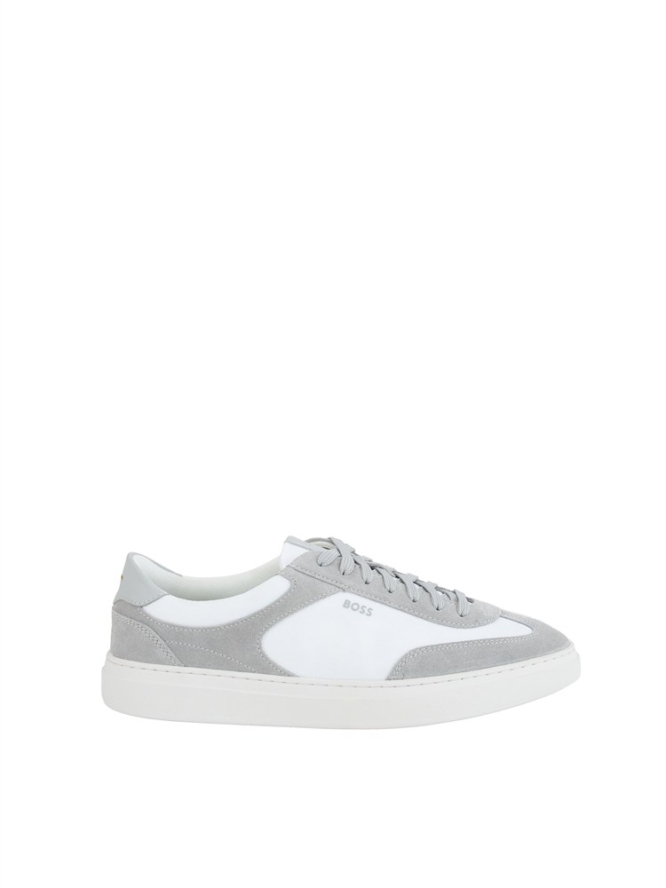 Sneakers Boss uomo in pelle grigie e bianche