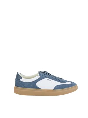 Sneakers Boss uomo in pelle blu e bianche in UOMO