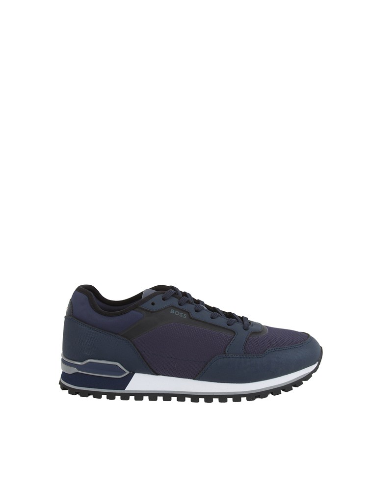 Sneakers Boss uomo in pelle e tessuto tecnico blu
