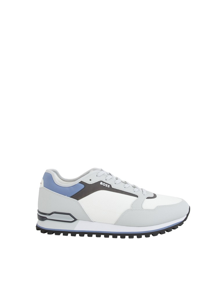 Sneakers grigie Boss uomo in pelle e tessuto tecnico