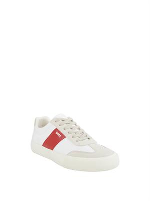 Sneakers Boss uomo in pelle bianca inserto rosso in UOMO