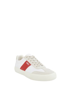 Sneakers Boss uomo in pelle bianca inserto rosso in UOMO