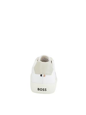 Sneakers Boss uomo in pelle bianca inserto rosso in UOMO