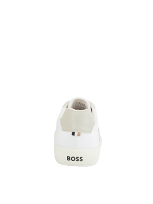 Sneakers Boss uomo in pelle bianca inserto rosso in UOMO