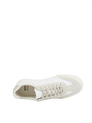 Sneakers Boss uomo in pelle bianca inserto rosso in UOMO