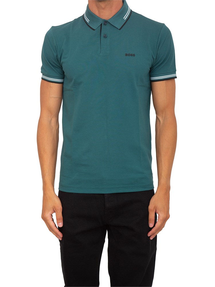 Polo Boss uomo in cotone petrolio con contrasti