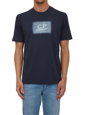 T-shirt C.P. Company in cotone blu ricamo logo in UOMO