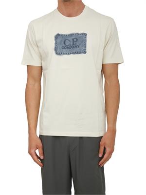 T-shirt C.P. Company in cotone beige ricamo logo in UOMO