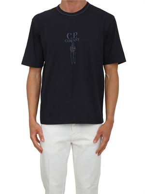 T-shirt C.P. Company in cotone blu con logo in UOMO