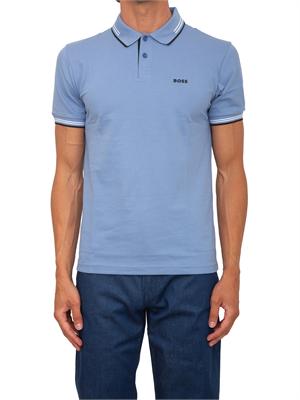 Polo Boss uomo in cotone azzurro inserti a contrasto in UOMO