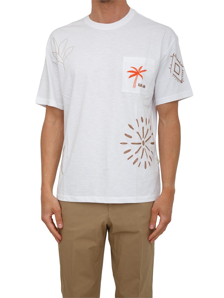 T-shirt bianca Liu Jo uomo in cotone con ricami etnici