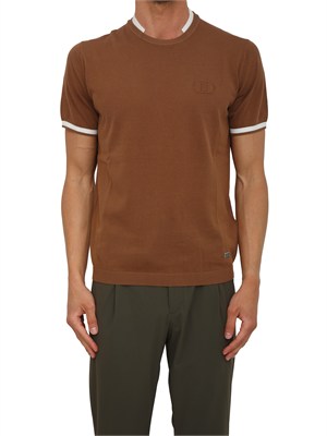 T-shirt in maglia Liu Jo uomo in cotone marrone con profili in UOMO