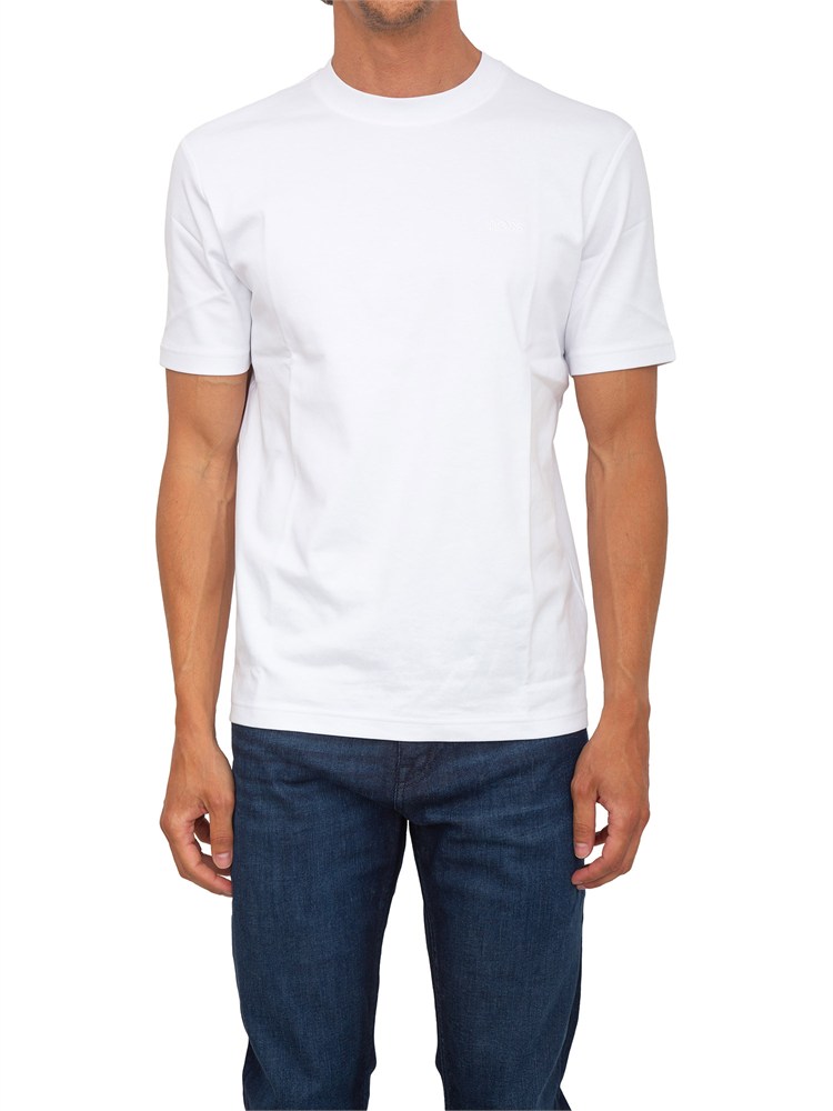 T-shirt BOSS uomo in cotone interlock bianco
