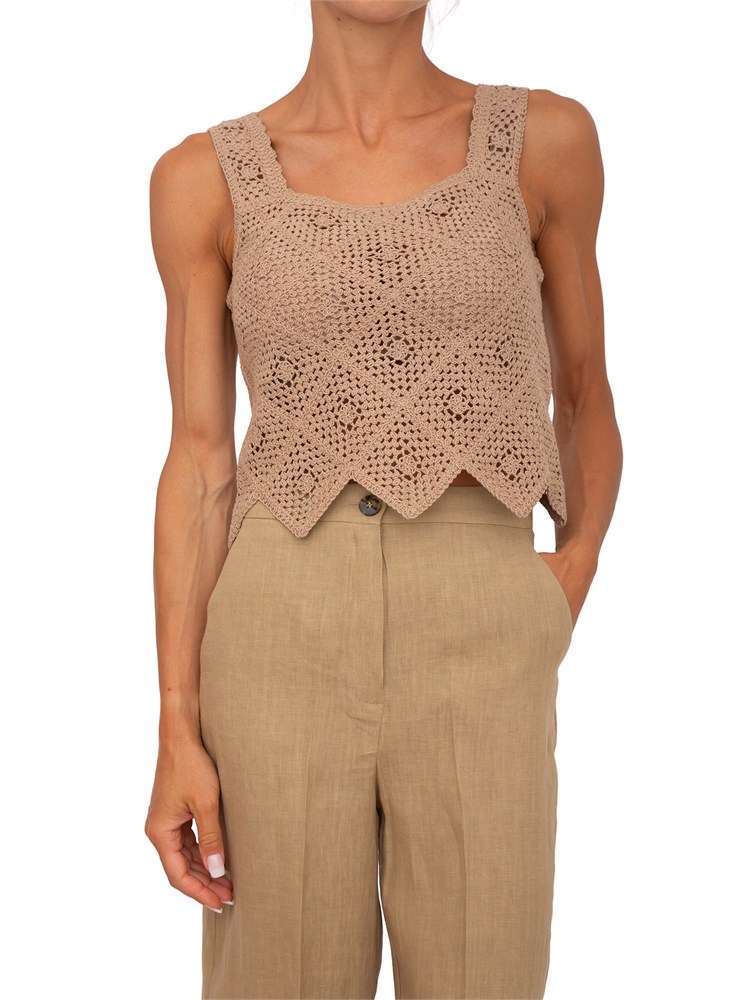 Top Emmcaladio Emme Marella in cotone crochet beige