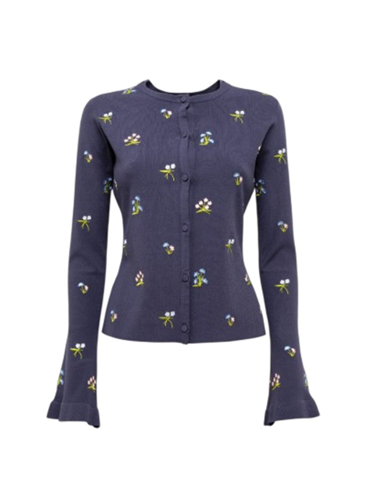 Completo (cardigan+top) Blugirl in viscosa blu ricamo fiori