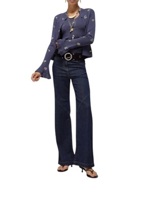 Completo (cardigan+top) Blugirl in viscosa blu ricamo fiori in DONNA
