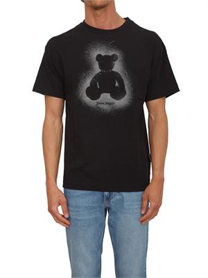 T-shirt nera Palm Angels stampa bear sfumata in UOMO