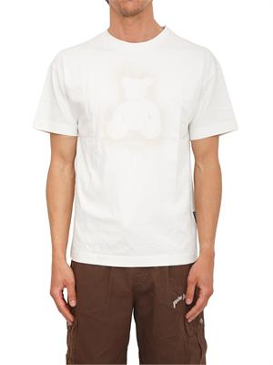T-shirt avorio Palm Angels stampa bear sfumato in UOMO