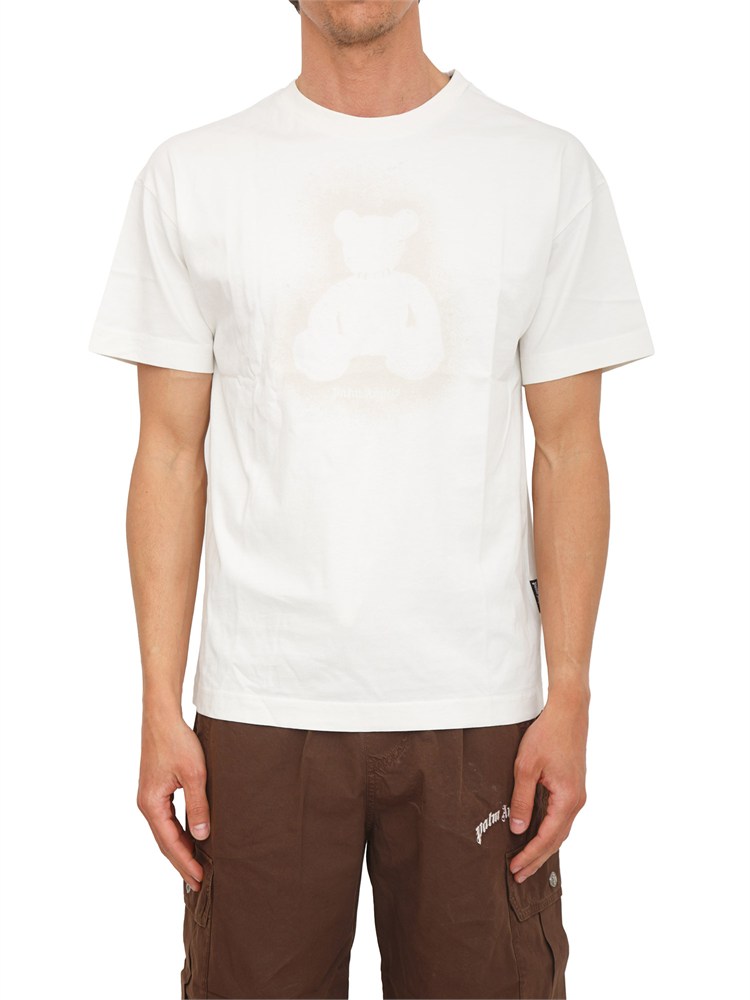 T-shirt avorio Palm Angels stampa bear sfumato