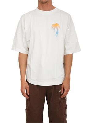 T-shirt Palm Angels in cotone avorio stampa palma in UOMO