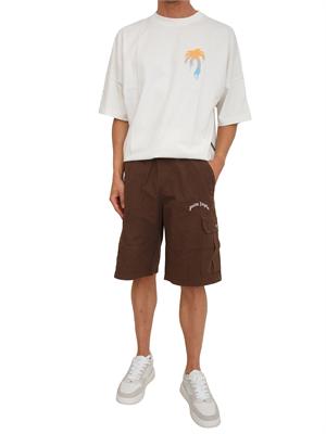 T-shirt Palm Angels in cotone avorio stampa palma in UOMO