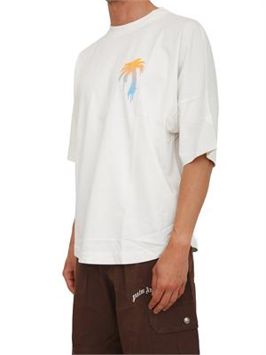 T-shirt Palm Angels in cotone avorio stampa palma in UOMO