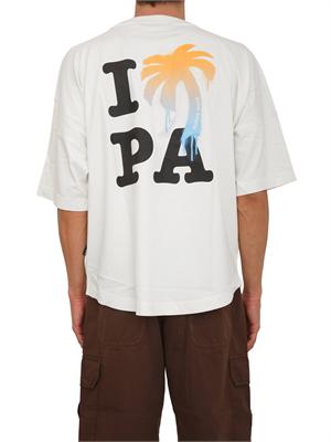 T-shirt Palm Angels in cotone avorio stampa palma in UOMO