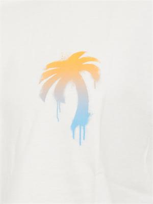 T-shirt Palm Angels in cotone avorio stampa palma in UOMO