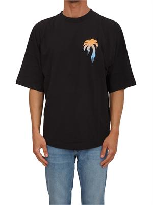 T-shirt nera Palm Angels in cotone stampa palma in UOMO