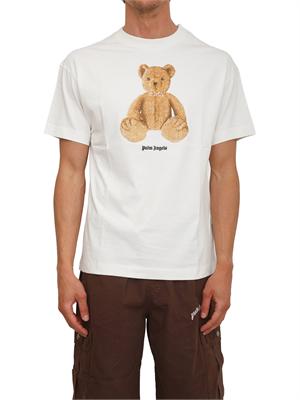 T-shirt avorio Palm Angels stampa bear grande in UOMO