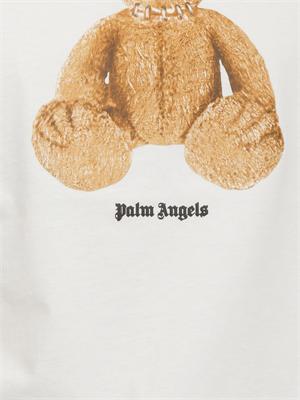 T-shirt avorio Palm Angels stampa bear grande in UOMO