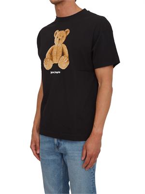 T-shirt nera Palm Angels stampa bear grande in UOMO