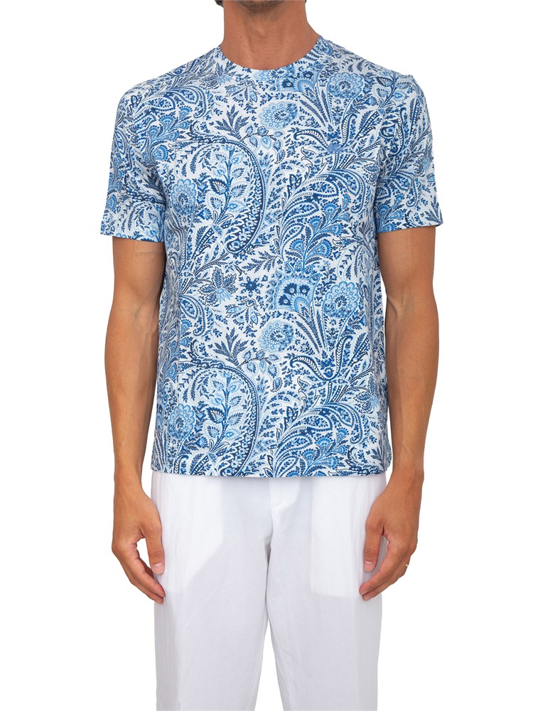T-shirt Etro uomo fantasia Paisley azzurra
