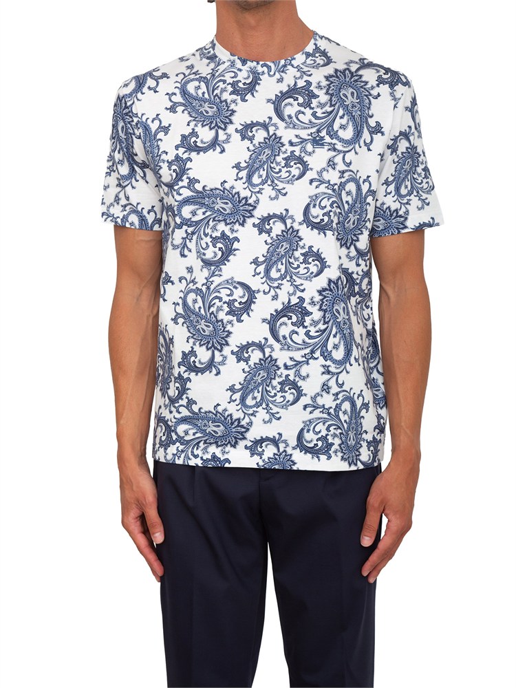 T-shirt girocollo Etro uomo in cotone fantasia Paisley blu