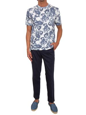 T-shirt girocollo Etro uomo in cotone fantasia Paisley blu in UOMO