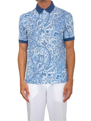 Polo Etro uomo in cotone fantasia Paisley azzurra in UOMO