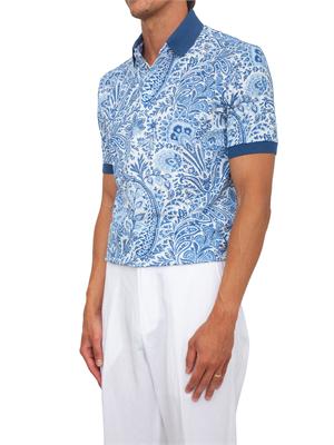 Polo Etro uomo in cotone fantasia Paisley azzurra in UOMO