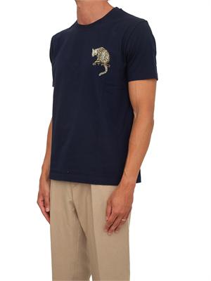 T-shirt girocollo Etro in cotone blu stampa leopardo in UOMO