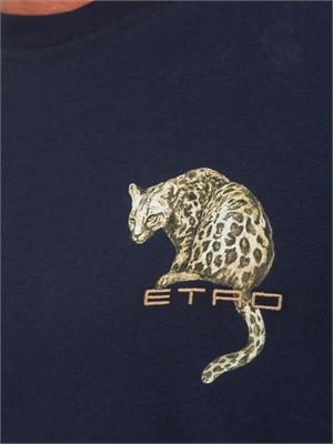 T-shirt girocollo Etro in cotone blu stampa leopardo in UOMO