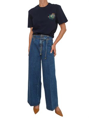 T-shirt Etro donna in cotone blu e logo a contrasto in DONNA