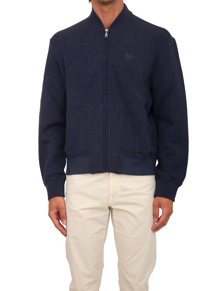 Bomber Etro uomo in tessuto blu motivo Paisley ton sur ton