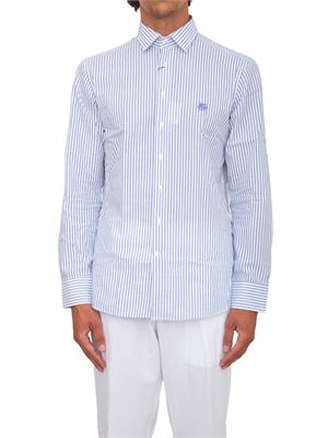 Camicia Etro uomo in cotone seersucker a righe azzurre in UOMO