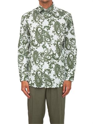 Camicia Etro uomo in cotone stretch motivo Paisley verde in UOMO