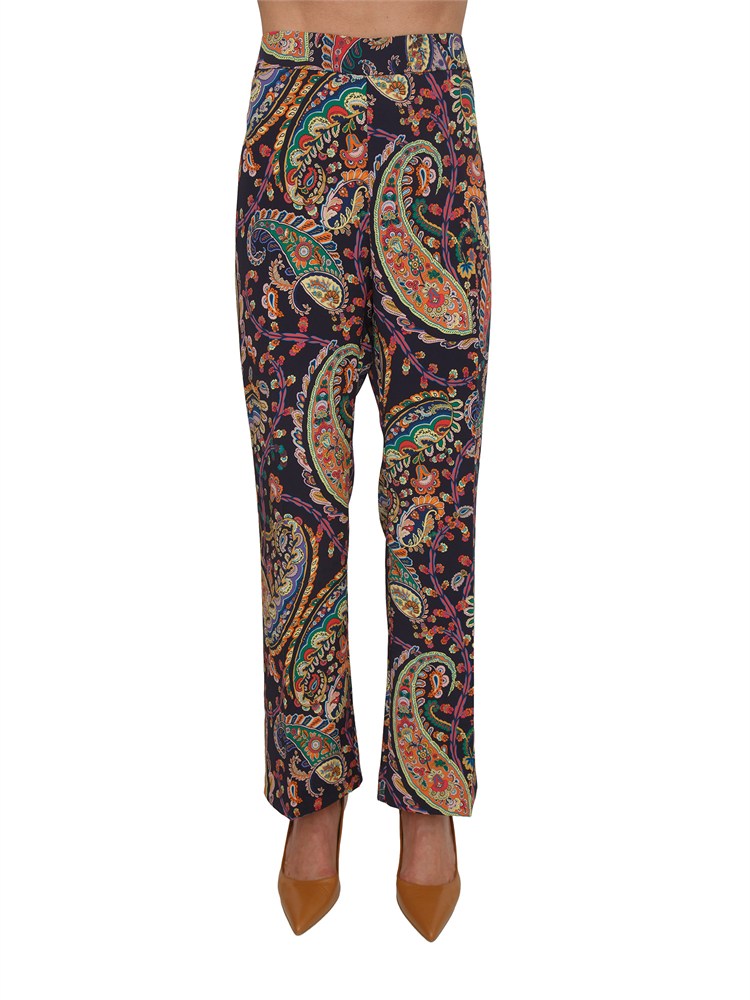 Pantaloni Etro in tessuto twill blu stampa Paisley