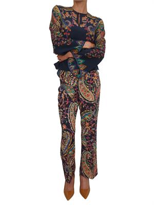 Pantaloni Etro in tessuto twill blu stampa Paisley in DONNA