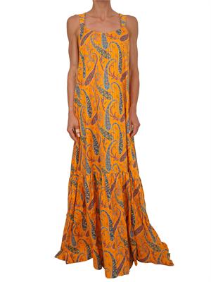 Abito lungo Etro in puro cotone plumetis arancione stampato in DONNA