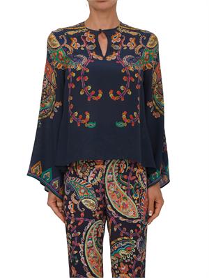 Blusa Etro donna in pura seta blu stampa Paisley in DONNA
