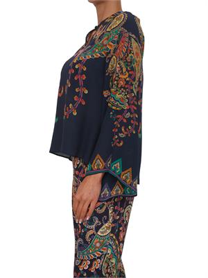 Blusa Etro donna in pura seta blu stampa Paisley in DONNA